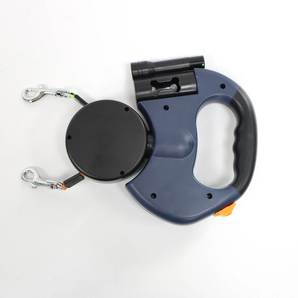 2-in-1 Retractable Dual Dog Leash – Reflective Lead with Built-In Flashlight & Anti-Tangle Clip