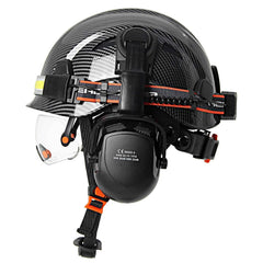 Construction safety helmet with built-in goggles, LED headlamp and earmuffs – image 4