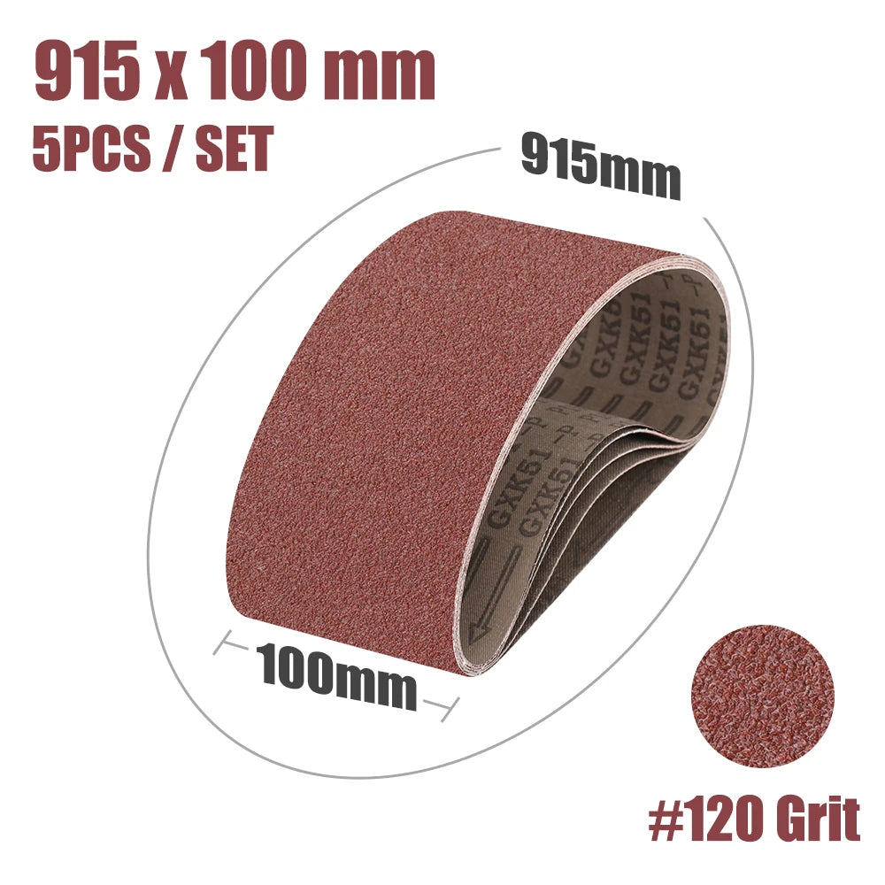 5pcs Sanding Belts 100×915mm | Belt Sander Polishing Paper Grit 40–400 Aluminium Oxide
