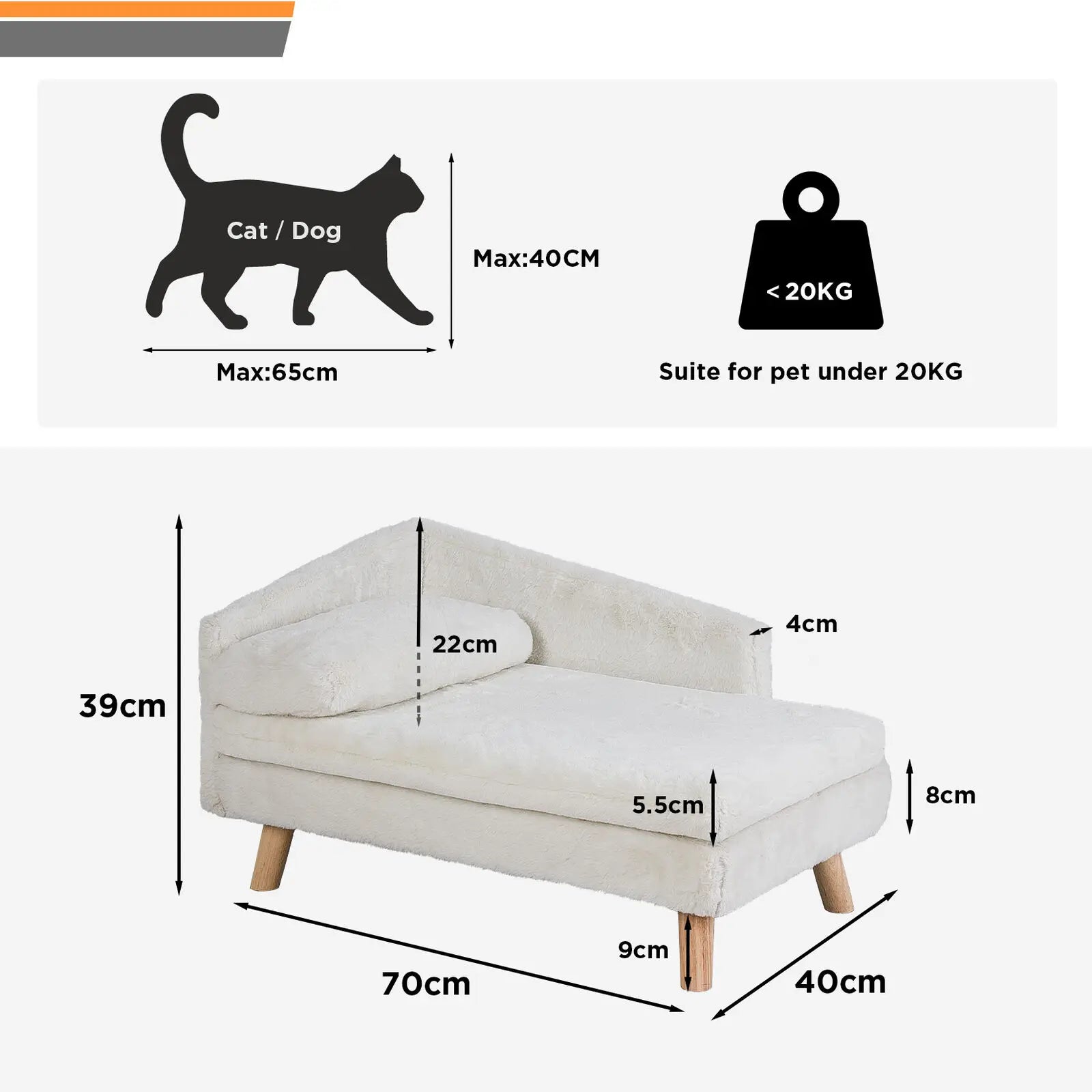 Elevated Pet Sofa Bed with Solid Wood Legs by Snagg A Pet Lounge