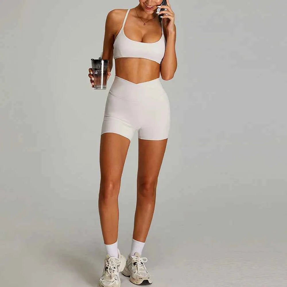 Women's 2-Piece Short Sleeve Yoga Suit | Quick-Dry Gym Tracksuit Running Workout Sports Set