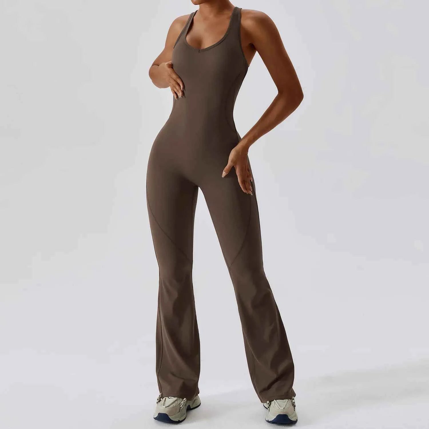 Women's Solid Yoga Jumpsuit | One-Piece Buttock-Lifting Fitness Bodysuit Workout Activewear