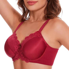 Floral Lace Minimizer T-Shirt Bra | Underwire Full Coverage Non-Padded Unlined