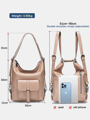 100% Genuine Leather 2-in-1 Shoulder Bag & Backpack – Large Capacity Multifunction Satchel for Women