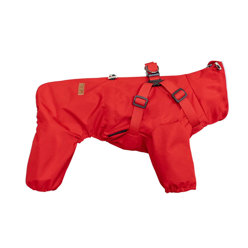 Waterproof Dog Raincoat with Built-In Harness – Adjustable Reflective 4-Leg Overalls for Small Dogs