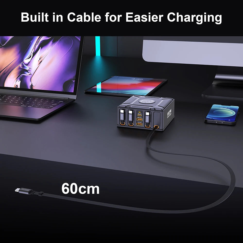 550W 7-in-1 GaN Charging Station | 100W Retractable USB-C Cable Fast Charger Laptop Phone Tablet