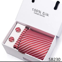 Solid Colour Necktie with Matching Handkerchief & Cufflinks - SB230 - Others In Fashion