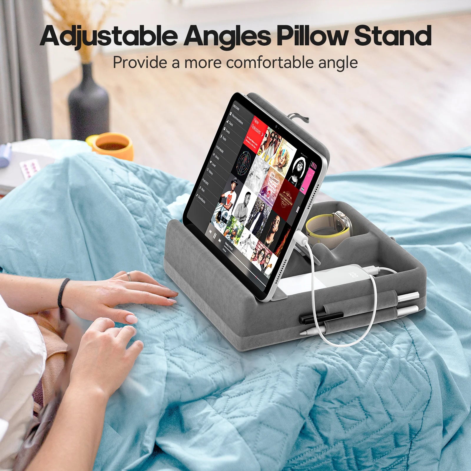 Tablet Pillow Stand with Storage by Snagg A Tablet Holder