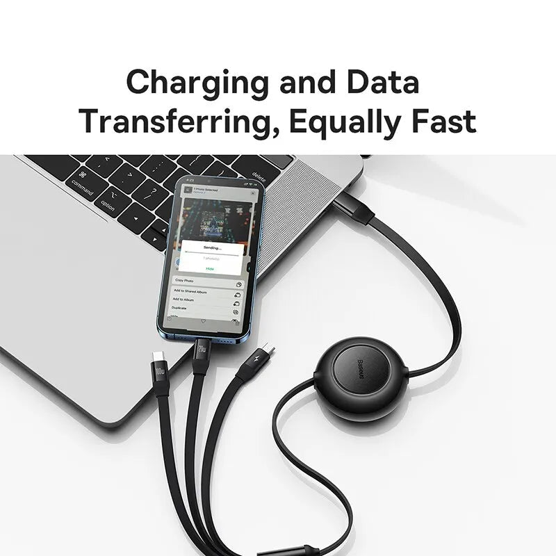 Retractable 100W 3-in-1 Fast Charging Cable by Snagg A Charging Cable