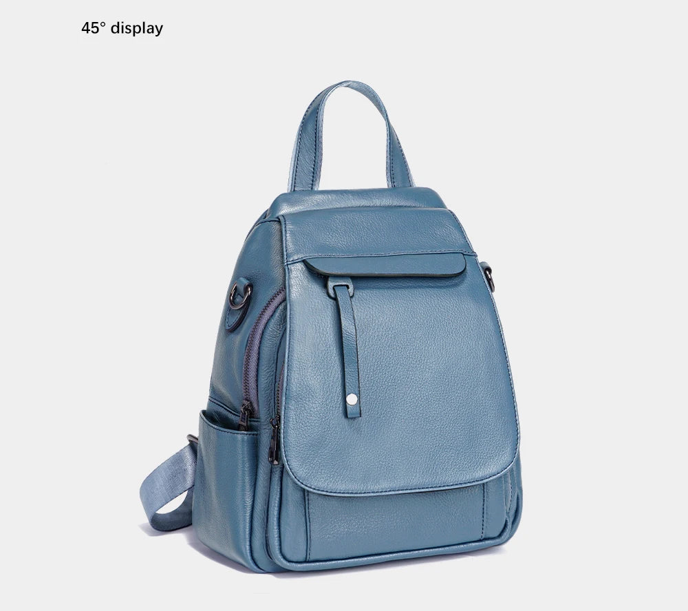 Genuine Leather Women's Fashion Backpack – High-Quality School & Travel Shoulder Bag with Multifunctional Pockets