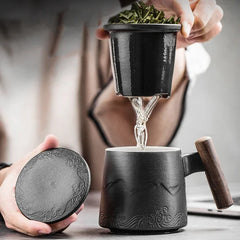 Ceramic Tea Mug with Wooden Handle by Snagg A Cup