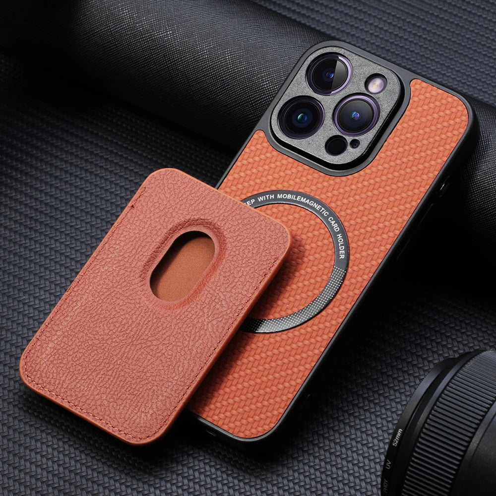 Carbon Fiber Style PU Leather MagSafe Case for iPhone 17 Air / Series (LM2) by Snagg A Phone Case