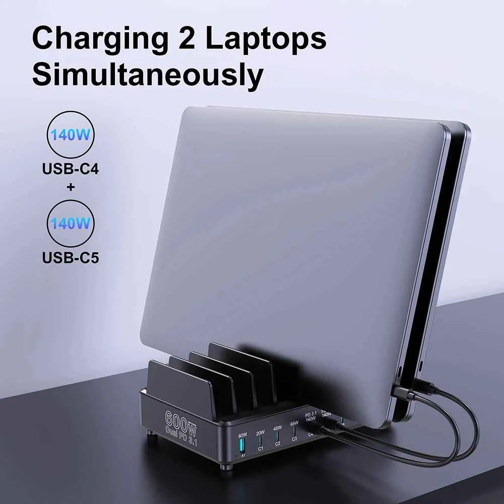 600W GaN 10-Port PD3.1 Charging Station Stand | Multi USB Fast Charger MacBook iPhone iPad Samsung Laptop