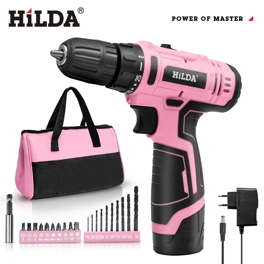12V Pink Cordless Drill Set