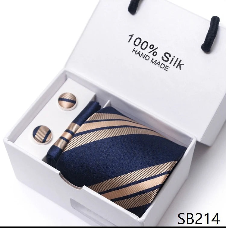 Solid Colour Necktie with Matching Handkerchief & Cufflinks - SB214 - Others In Fashion