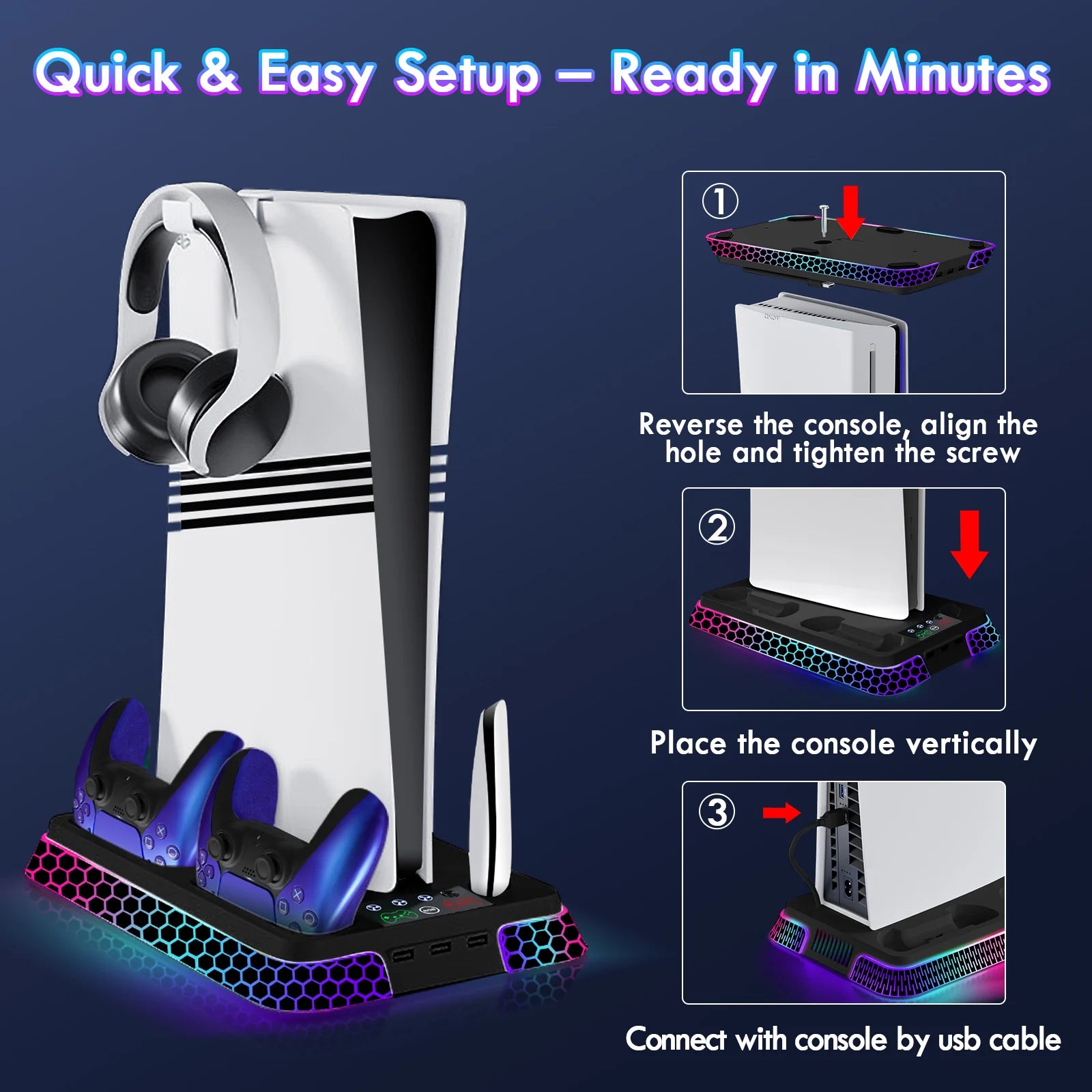 RGB Cooling Station for PS5 Includes Controller Charging Dock and Console Organizer Stand by Snagg A PS Stand
