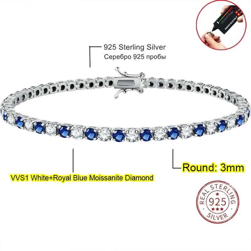 3.0mm D Color VVS1 Moissanite Tennis Bracelet - B / 3mm / 16cm / 925 Silvery - Bracelets