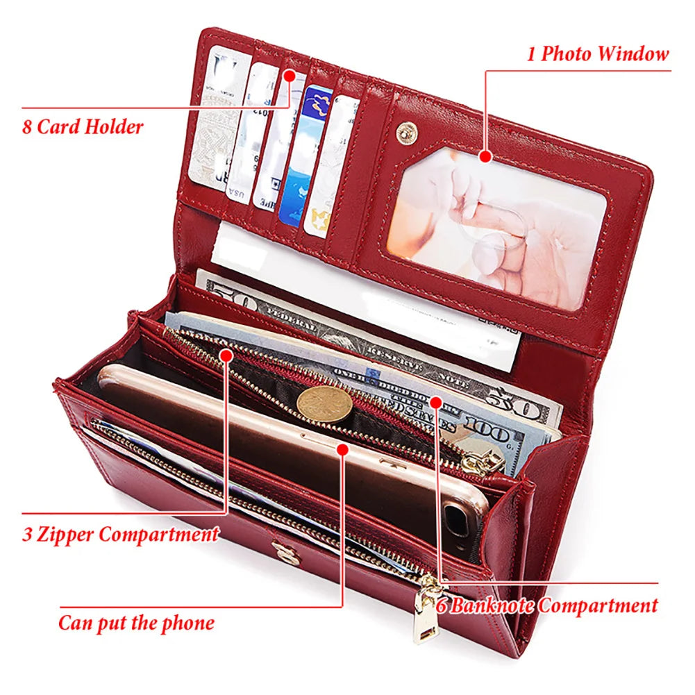 Genuine Leather RFID Long Wallet