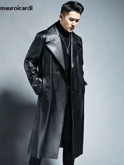 Long Waterproof Black PU Leather Trench Coat by Snagg A Coat