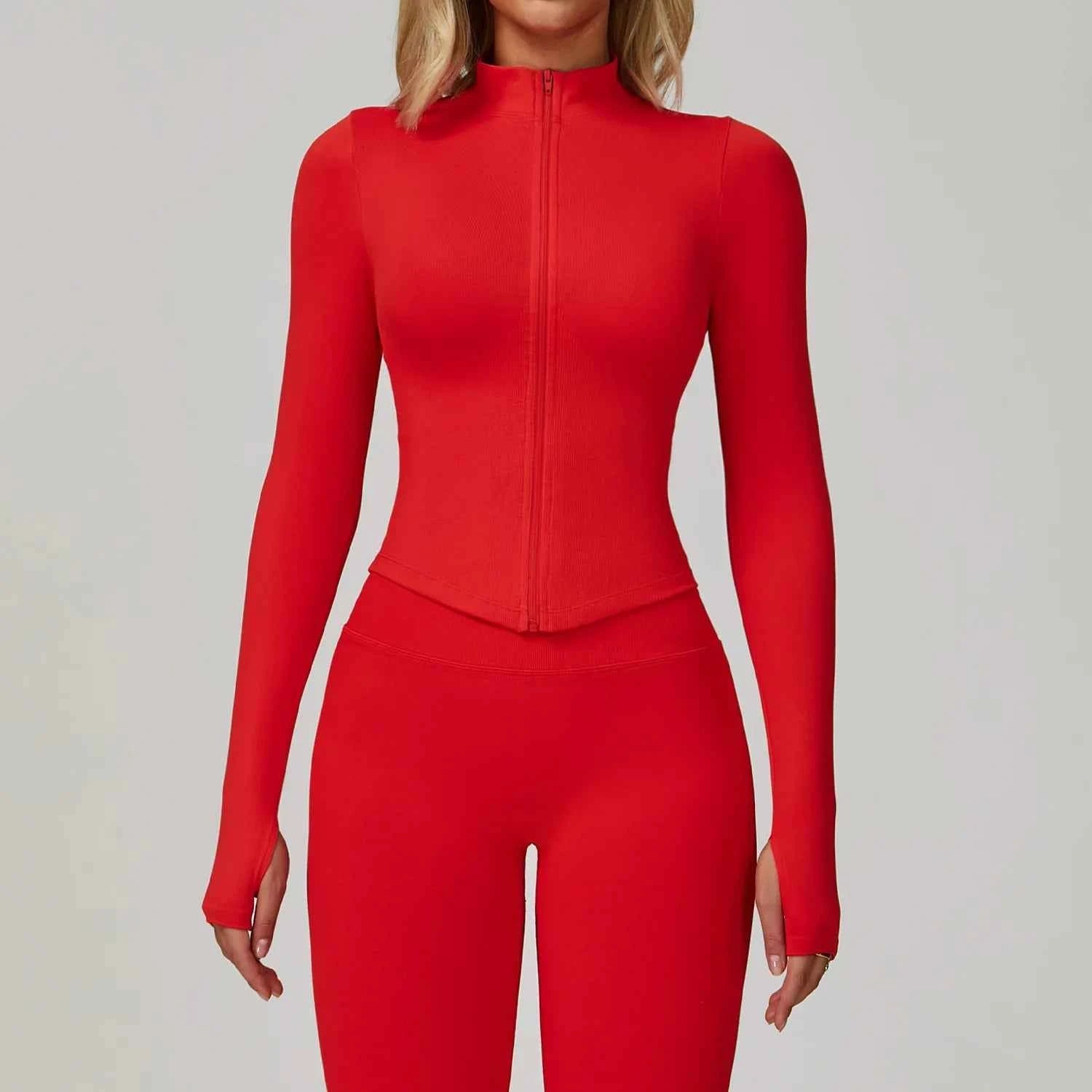 Women's Zipper Long Sleeve Yoga Jacket | Quick-Dry Seamless Crop Sports Top Gym Running Wear