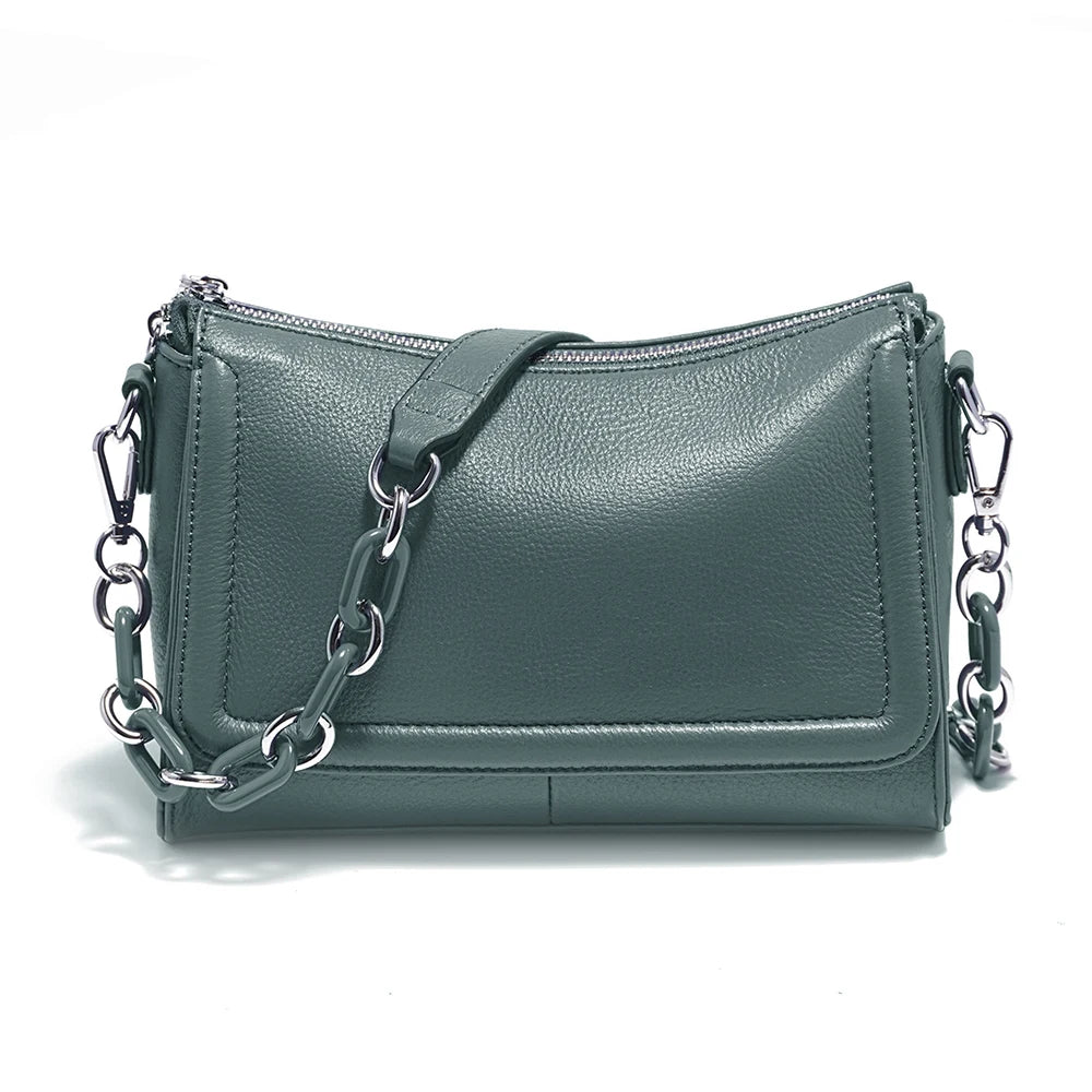 Soft Leather Acrylic Chain Handbag – Luxury Small Top-Handle Underarm & Crossbody Shoulder Bag for Women