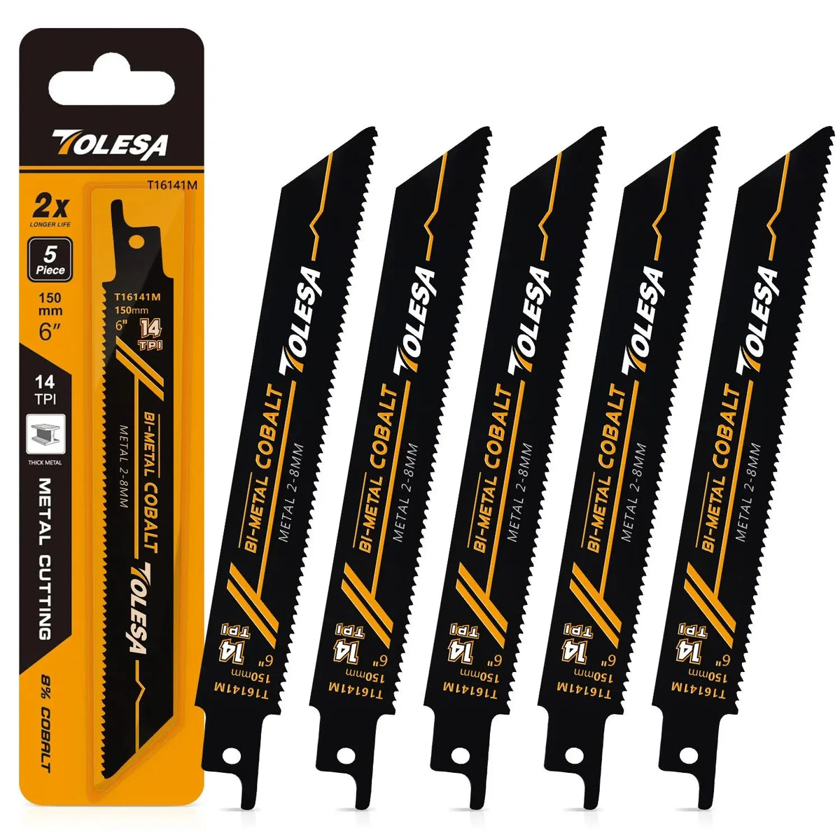 5PCS Heavy Metal Cutting Reciprocating Saw Blades – 6" & 9" 14TPI Bi-Metal with Cobalt