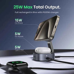 Qi2 15W 2-in-1 Magnetic Wireless Charging Stand | MagSafe Fast Charger for iPhone 16 17 AirPods