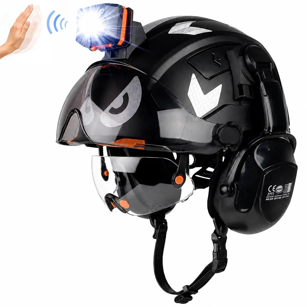 4-in-1 construction safety helmet kit with visors, earmuffs and headlamp – image 7
