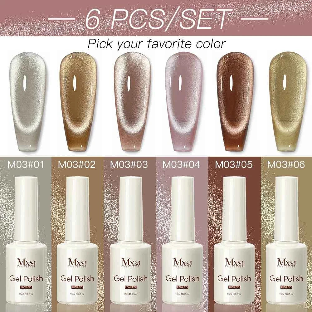 Professional 15ml Magnetic Crystal Cat Eye Gel Collection – 6 Piece High Pigment Red & Pink Reflective System