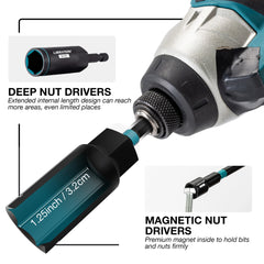 16 Piece SAE Magnetic & Deep Nut Driver Set – Chrome Vanadium Steel with Toolbox for Impact Drill, Car Repair & DIY
