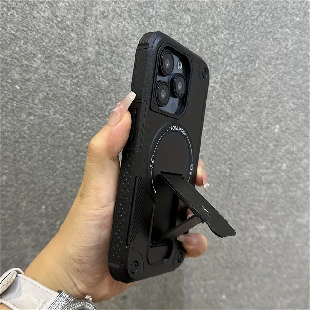 Kickstand Magnetic Shockproof With Strap Case - For iPhone 17 Series - Phone Cases & Covers