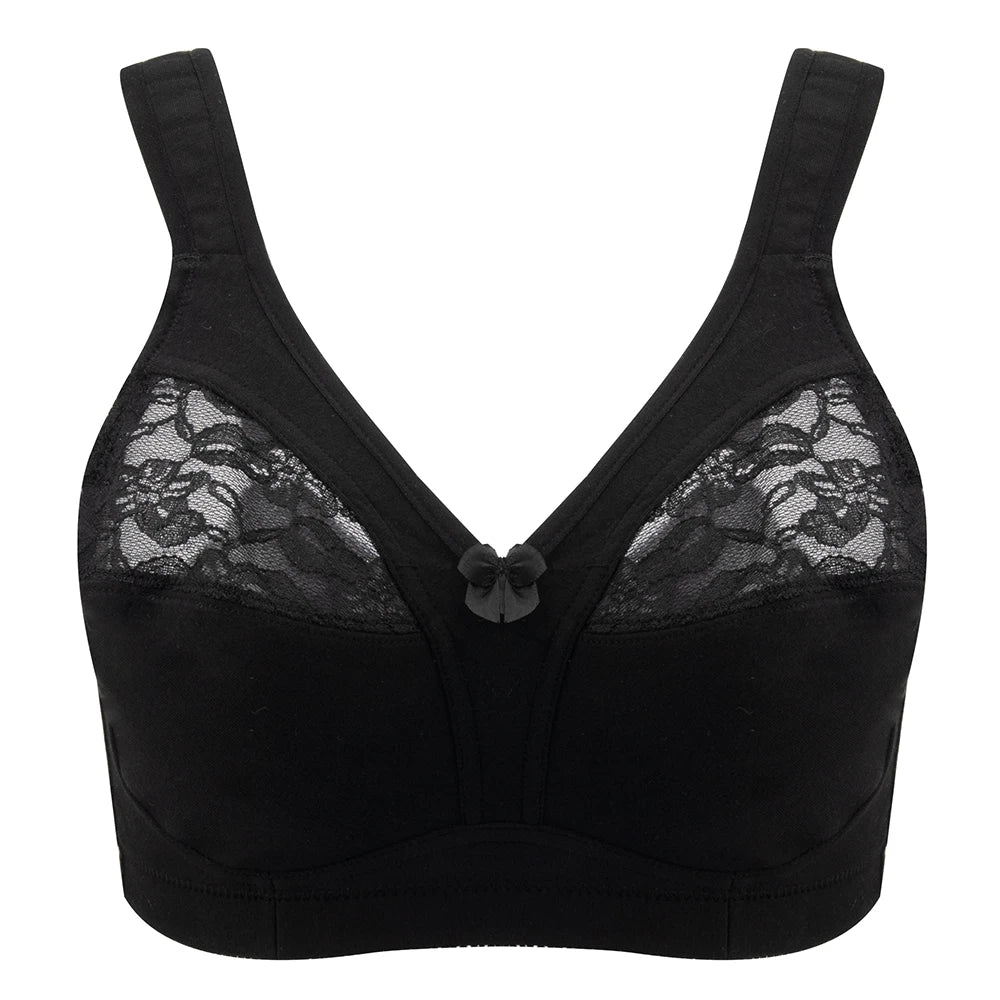 Plus Size Wire-Free Cotton Bra | Floral Lace Full Coverage Unpadded Ultra-Thin Soft