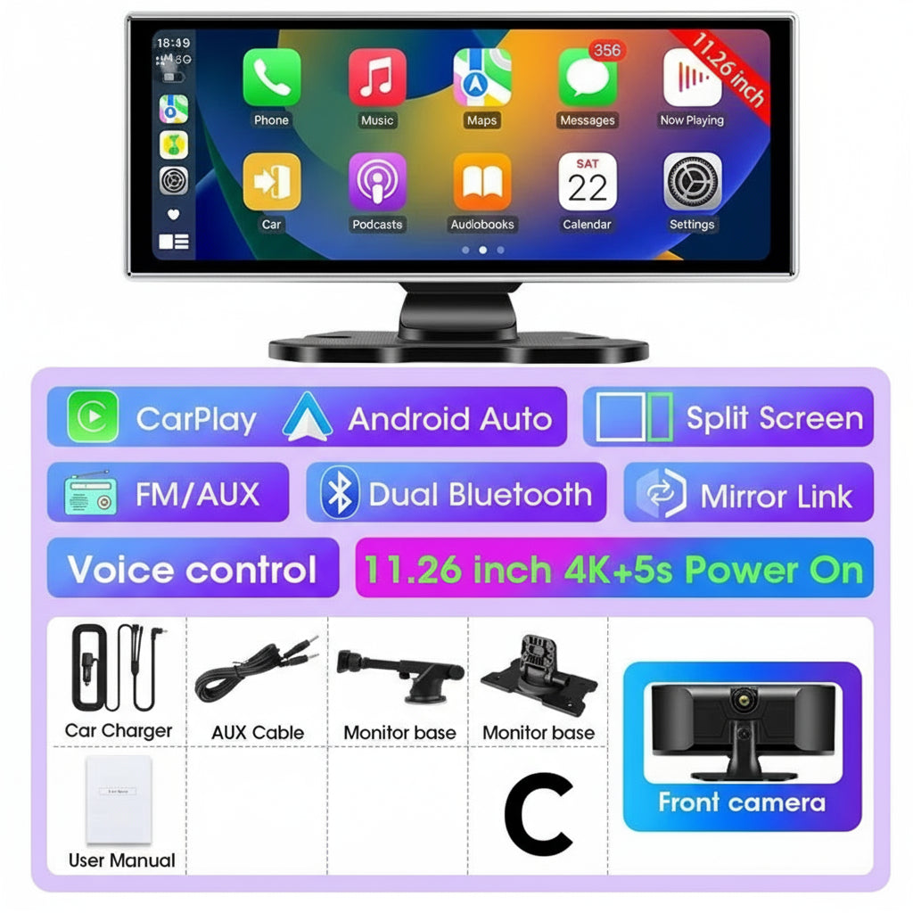 Dual Lens Car DVR with Wireless CarPlay by Snagg A Car DVR