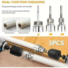 3 Pcs Heavy Duty Pipe Threading Tool Kit | Internal & External Threads for 1/2", 3/4" & 1" Pipes