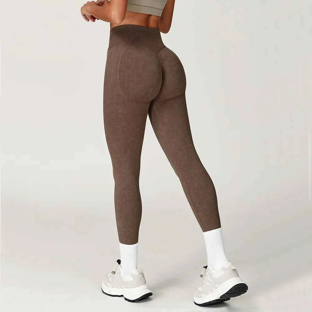 Women's High Waist Ribbed Yoga Leggings | Seamless Scrunch Bum Gym Fitness Workout Tights