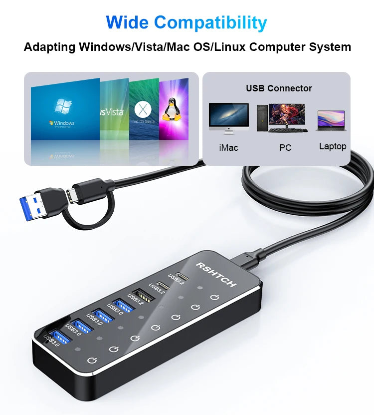 USB Extension with Individual Touch On/Off Switches by Snagg A Charging Station