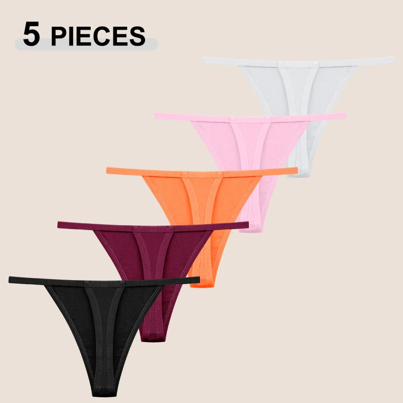 Cotton T-Back Thongs 5-Pack | Seamless Solid Colour Breathable Soft Women's Underwear