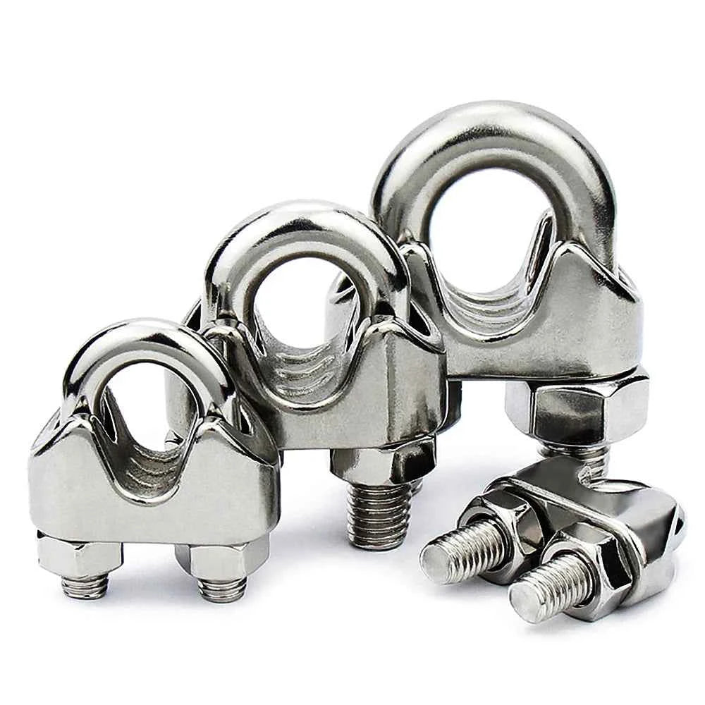 Waterproof Stainless Steel U-Shaped Cable Clamps 1–10mm | Wire Rope Fixing Clips Sling Fastener 1–50pcs