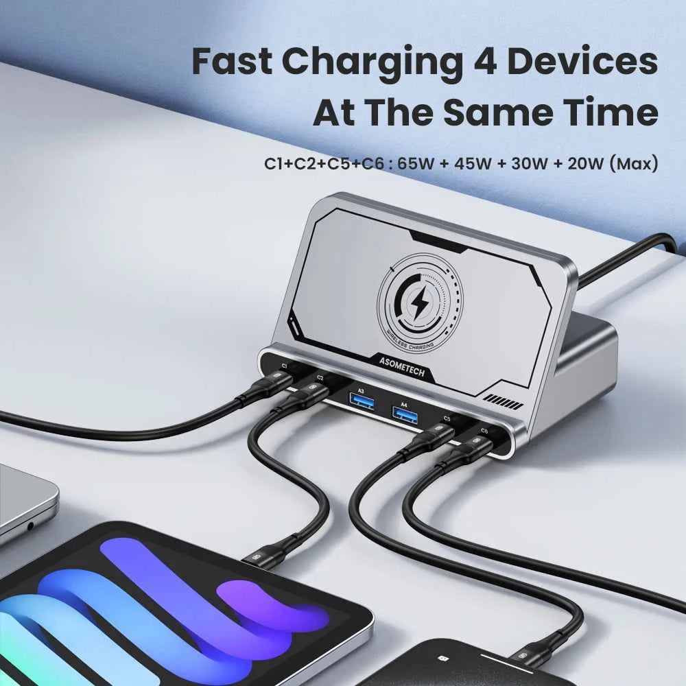 160W GaN 7-in-1 USB Charging Station | Wireless + 65W 45W PPS PD Fast Charger MacBook iPad iPhone Samsung