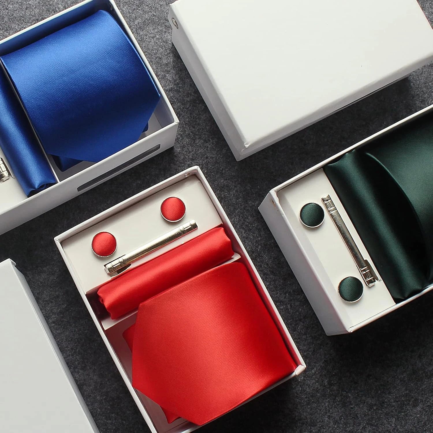 Men’s Silk Tie Gift Set — 8cm Necktie with Matching Handkerchief & Cufflinks (Formal Business Set) - Others In Fashion