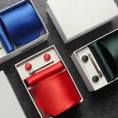 Men’s Silk Tie Gift Set — 8cm Necktie with Matching Handkerchief & Cufflinks (Formal Business Set) - Others In Fashion