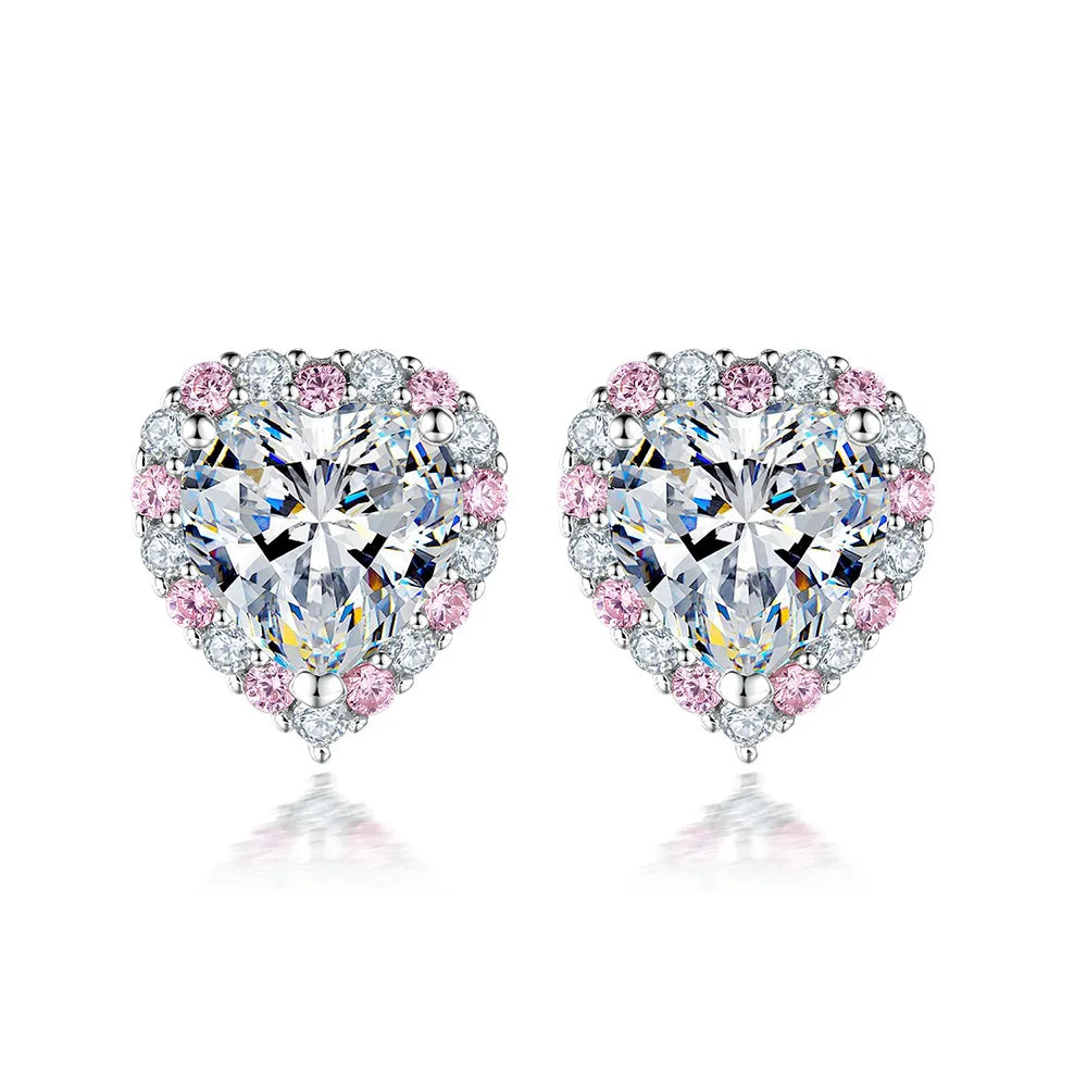FIRERING Pink Heart Moissanite Necklace Earring Set 2ct GRA Certificate Passed Diamond Test Women Jewelry Gift S925 Silver by SnaggIt
