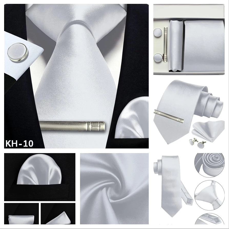Men’s Silk Tie Gift Set — 8cm Necktie with Matching Handkerchief & Cufflinks (Formal Business Set) - Others In Fashion