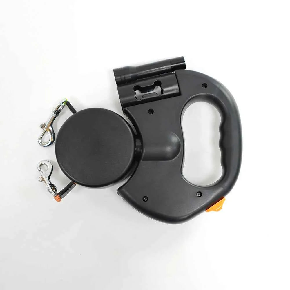 2-in-1 Retractable Dual Dog Leash – Reflective Lead with Built-In Flashlight & Anti-Tangle Clip