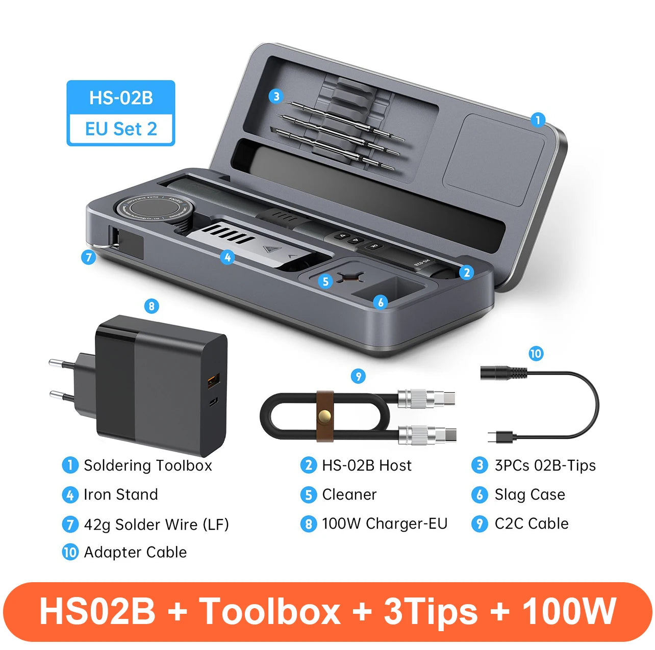 HS-02 100W Smart Soldering Iron Kit with C210 Tip & OLED Display