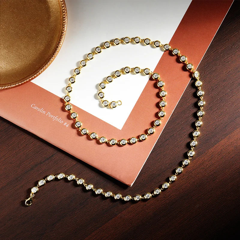 3mm Round Moissanite Tennis Necklace – 925 Sterling Silver 18K White Gold Plated (GRA Certified) - Necklaces