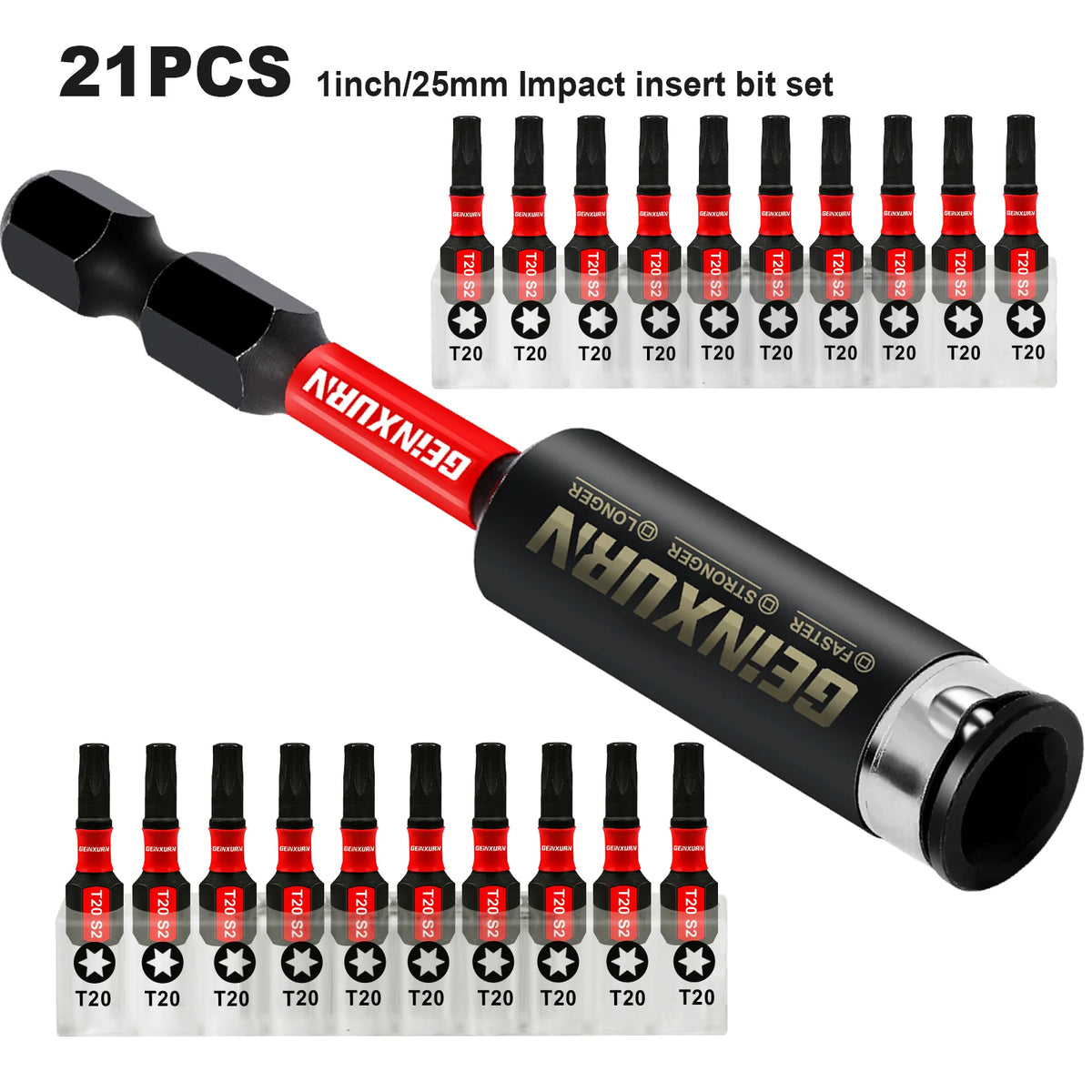 1" Impact Magnetic T20 Torx Screwdriver Bit – S2 Alloy Steel Power Bit