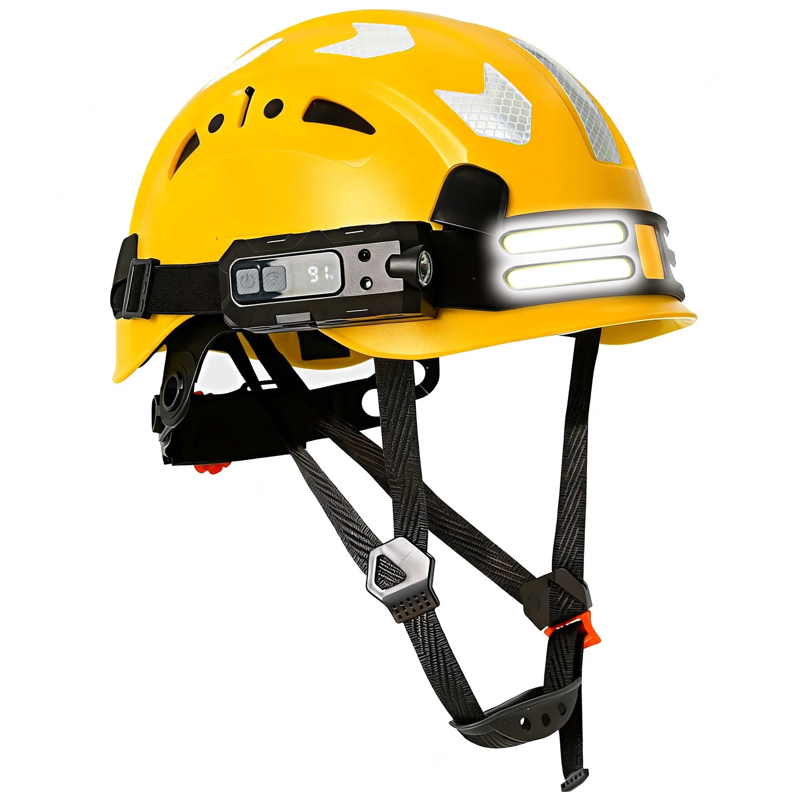 Construction safety helmet with headlamp and reflective stickers – image 17