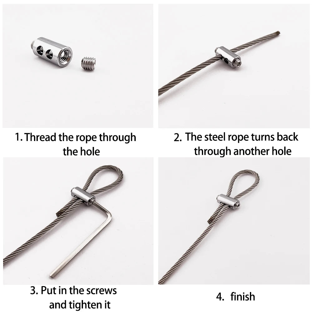Steel Wire Rope Clamps 1–3mm Double Hole | Suspension Cable Clip Screw Adjustment Telescopic Lock 10pcs