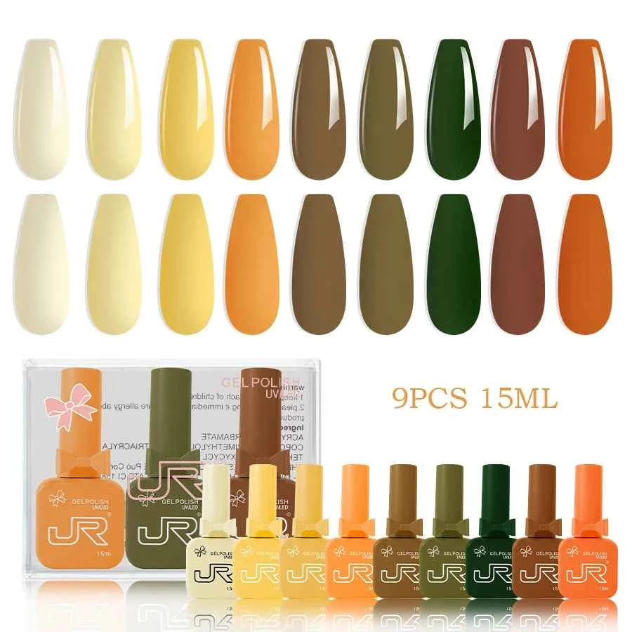 9pcs 15ml gel nail polish set Including Red Pink Nude - 10 Variants